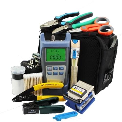 16 In 1 Fiber Optic Tool Kit with FC-6S Fiber Cleaver and Optical Power Meter 5km Laser Pen Visual Fault Locator Strippers