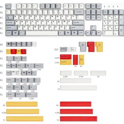 162Key Mechanical Keyboard Keycaps Dye Sublimation G81-SAV White And Gray Russia Large Set Keycaps For Game Enthusiasts Gifts