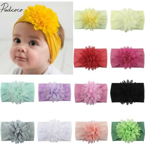 2019 Baby Accessories Beauty Baby Girls Boys Infant Toddler Flower Bow Headband Hair Chiffon Big Flower Solid Headband Props
