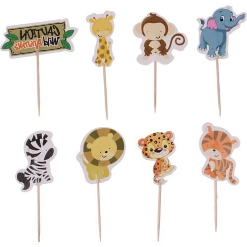 24pcs Animal Cupcake Toppers Kids Party Cake Snack Decorations, Food Picks Baby Shower Decorating Tools