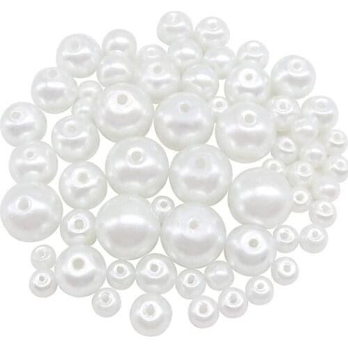 370 Beads White Pearl Beads with Holes 4,6,8,10mm Beads Combination for Jewelry Making Vase Filling and Home Decoration
