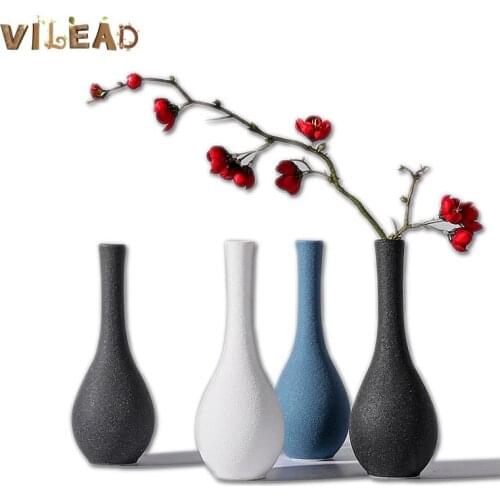 VILEAD 4 Styles Ceramic Frosted Vase With Long Neck Living Room Wine Cabinet Vintage Minimalist Guanyin Flower Vase Home Decor