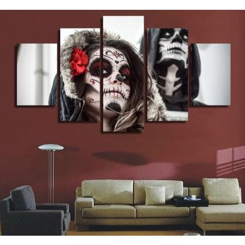 5 Panel Day Of The Dead Skull Face Poster Modern Home Wall Decor Canvas Picture Art HD Print Painting On Canvas For Living Room
