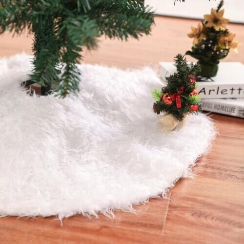 White Christmas Tree Plush Skirt Party Decoration Faux Fur Xmas Tree Carpet Red Non-woven Tree Skirt 4 size