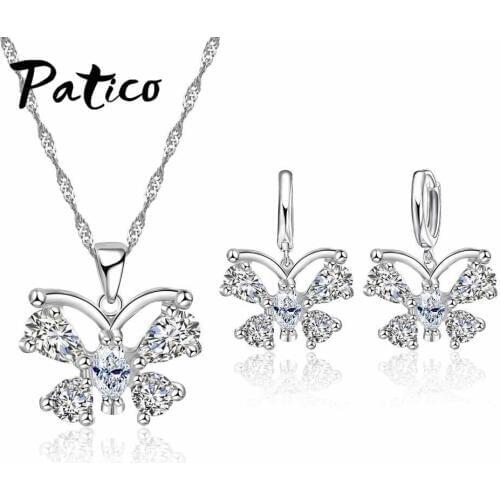 Big Pendant Jewelry Sets For Wedding Bridal 925 Sterling Silver Necklace+ Hoop Earrings Sets Animal Butterfly African