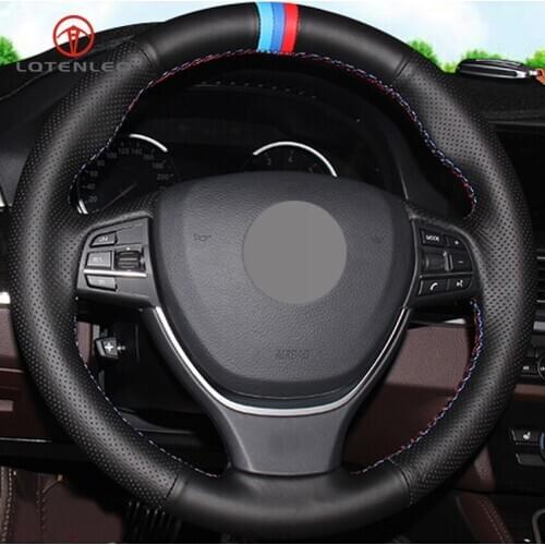 LQTENLEO Black Genuine Leather Steering Wheel Cover for BMW 6 Series 640i 650i F12 F13 F06 7 Series 730Li 740Li 750Li F01 F02