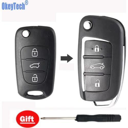 OkeyTech For Hyundai I30/IX35 Modified Flip Remote Key Case Shell 3 Buttons For Kia K2/K5/Rio/Picanto/Ceed/Cerato/Sportage S153