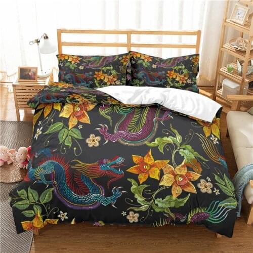 Home Textile Luxury 3D Dragon Print 2/3Pcs Comfortable Duvet Cover PillowCase Bedding Sets Queen and King EU/US/AU Size