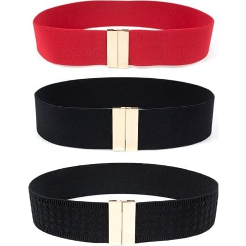 Elegant Women Lady Girls Black Buckle Black Red Wide Stretch Elastic Corset Dress Waist Belt Waistband Apparel Accessories BL399
