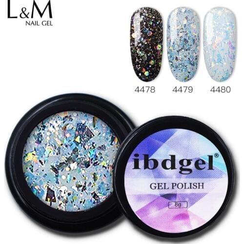 Ibdgel brand 8g black jar 6pcs set Pure Color Decor Glitter Paitn gel series nails polish UV soak off polish gel long lasting