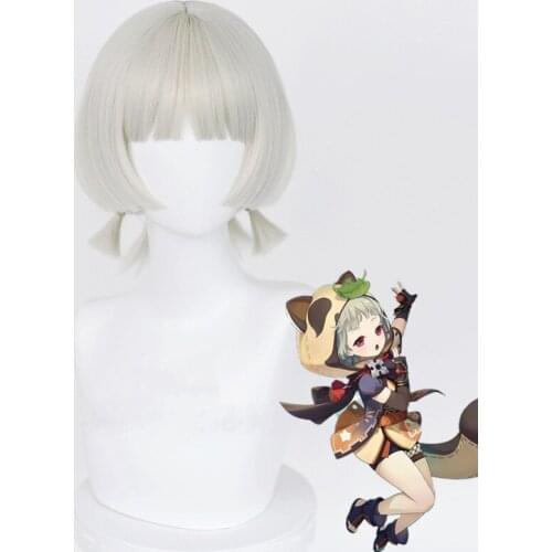 Genshin Impact Sayu Cosplay 35cm Short Gray Golden Wig Cosplay Anime Cosplay Wigs Heat Resistant Synthetic Wigs Hair+ Wig Cap
