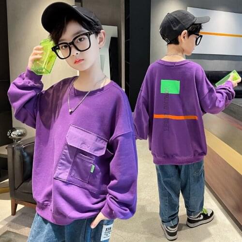 New Spring And Autumn Boys Cotton Printed Long Sleeve T-shirt Kids O-neck Pullover Top Fashion Big Pocket Boys Casual Sweatshirt