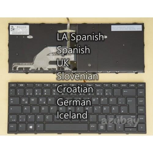LA Spanish UK Slovenian Croatian German Iceland Keyboard for HP Probook 430 G5, 440 G5, 445 G5, ZHAN 66 Pro G1, SN6165BL Backlit