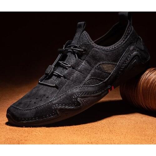 Sneakers Men Fashion Lace Up Breathable Leather Moccasins Outdoor Footwear Breathable Casual Loafers Comfortable Sports Shoes