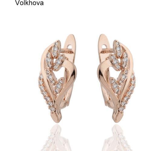 Fashion Jewelry Women Rose Gold Color Dangle Earrings White Cubic Zircon Flower Shape Drop Plant Earrings