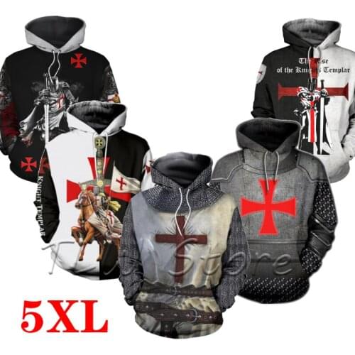 5XL Men Medieval costume Knights Templar Oversize Hoodies 3D Print Sweatshirts Warm Hip Hop style Clothes Pullover Hoodie Jacket