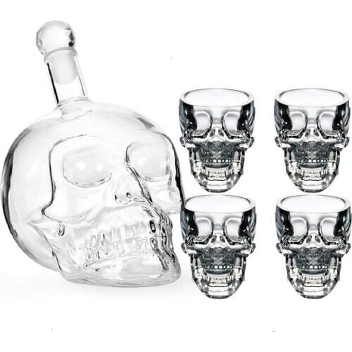 Skull Bottle Glass Cup Set Crystal Skull Decanter Glasses Shot Glass Mug Wine Vodka Bottles Transparent Whiskey Cocktail Barware