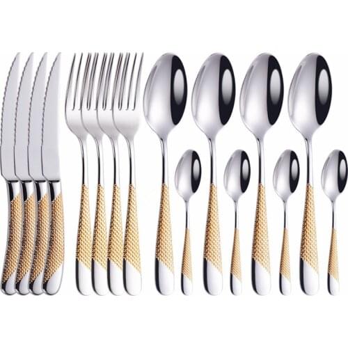 Gold Tableware Forks Knives Spoons Stainless Steel Golden Cutlery Set Gold 16 Pcs Complete Home Kitchen Dinnerware Eco Friendly