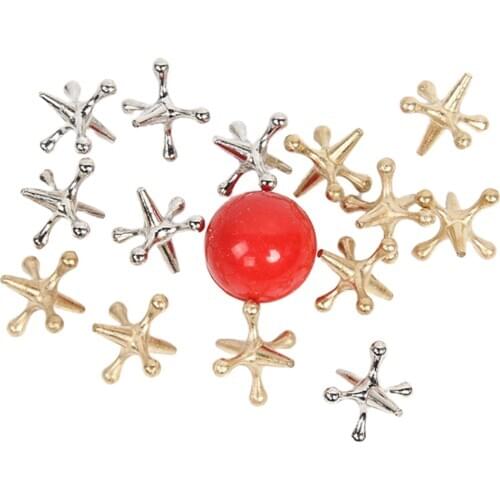 NEW Metal Play Jacks Game w/ Ball Set 10X Gold Silver Metal Jacks Metallic Jacks and Bouncy Ball Set Game Prizes Party