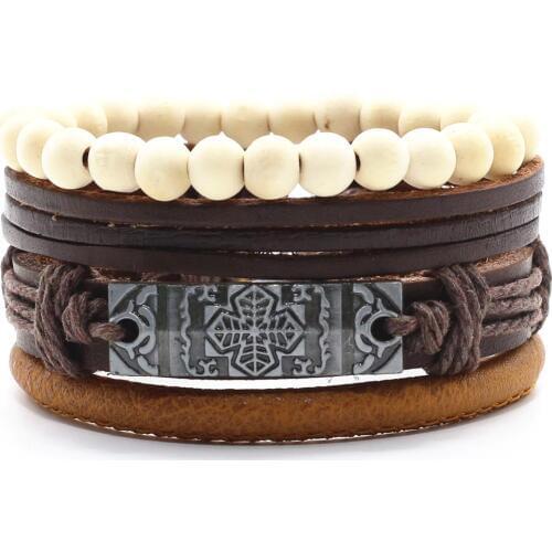 New Casual 4pcs/set Lucky 8 Musical Note Cross Charm Women Leather Bracelet Men Homme Femme Male Gift Wholesale Jewelry