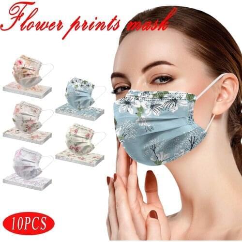 10PCS Adults Daily Beautiful Flower Prints 3 -Layer Disposable mascarilla Monder Scarf Halloween Cosplay MasK