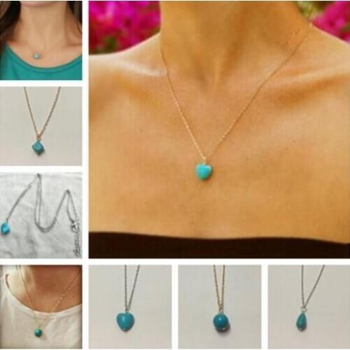 Europe Vintage Trendy irregular Geometric blue stone Heart round square Water droplets Pendant necklace female jewelry