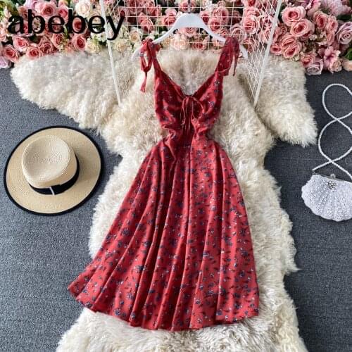 Flower Pattern Sling Dress Korean Sexy Backless Slim a line Dress Sleeveless Print Casual Vacation Short Dress