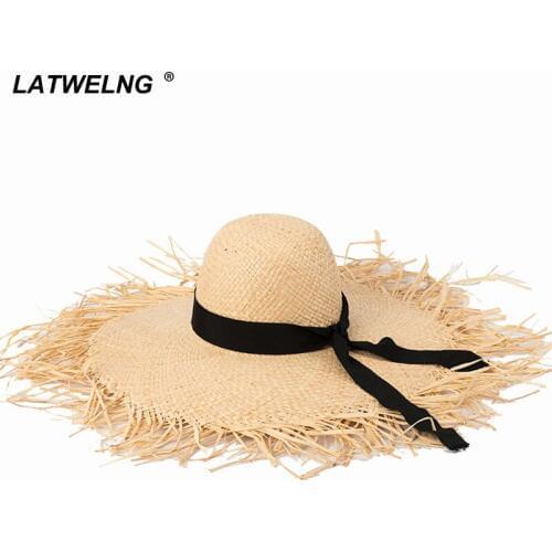 New Women Oversized Brim Raffia Beach Hat Parent-child Bow Summer Sun UV Hats Kids Girls Holiday Big Cap Wholesale