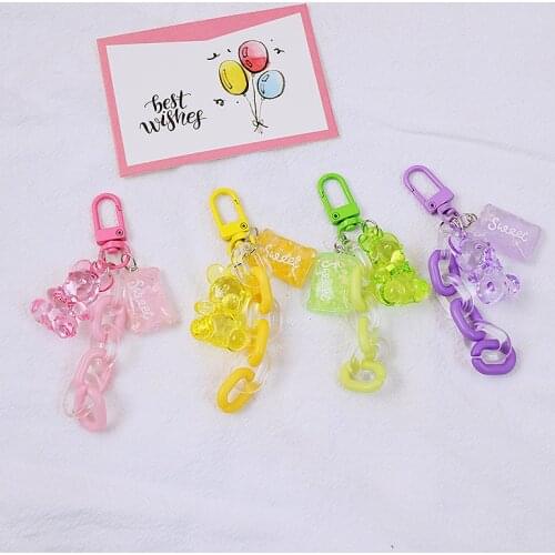 DIY Teddy Bear Candy Jelly Rubber Kids Keychain For Women Trinket Key Chains Ring Car Bag Pendent Charm Airpods Accessories D753