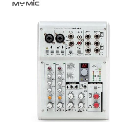 New arrival ProFX6 professional digital mixer audio interface dj sound card consoel with phantom power equipment