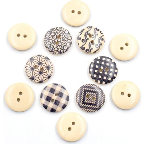 50pcs random mixed pattern Retro Wood Buttons 18mm for Handwork Sewing DIY Clothing Crafts Accessories Gift Card Decor