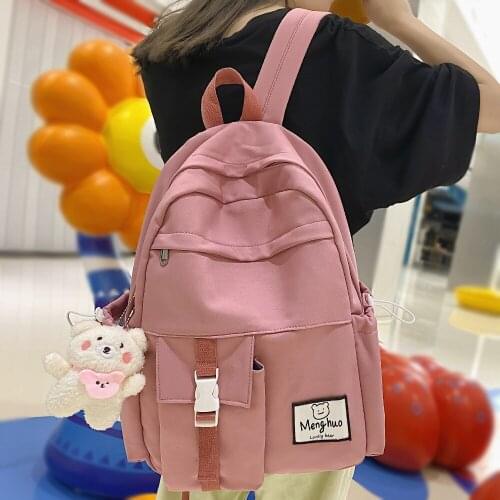Cute Fashion Lady Solid Color Student Bag Female Laptop Teenag Backpack Travel Women Kawaii Book Bag Cool Girl College Backpack