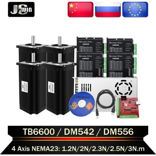 4 Axis USB CNC Controller kit Nema 23 Stepper Motor(Dual Shaft) 425oz-in/112mm & Motor Driver TB6600/DM542/DM556 & Power supply