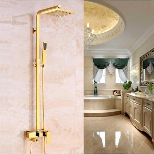 Free Shipping Europe style Rainfall Shower Faucet Set Wall Mounted bathroom gold finished Mixer Luxury Bath & Shower Faucet set