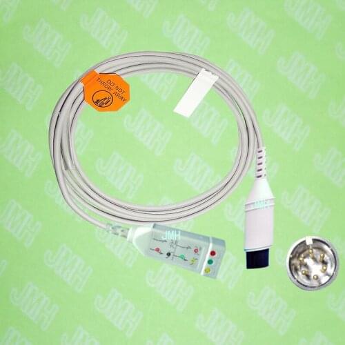 Compatible with 6pin GE Pro1000 ECG Machine the 3 lead trunk cable,IEC or AHA