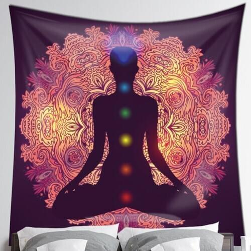 Stylish floral background cloth tapestry seven chakra wall hanging meditation