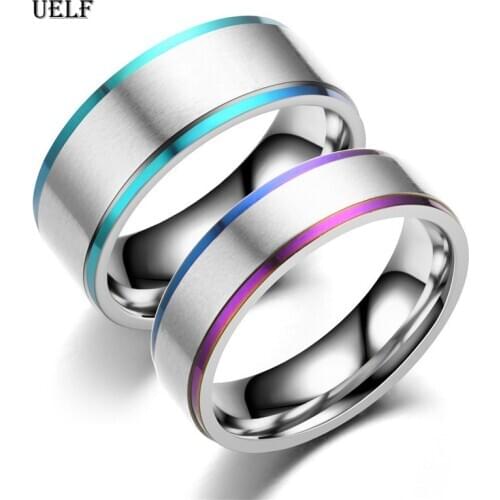 Uelf Mens Womens Rainbow Colorful LGBT Pulsera Ring Stainless Steel Wedding Band Lebian & Gay Rings Drop Shipping