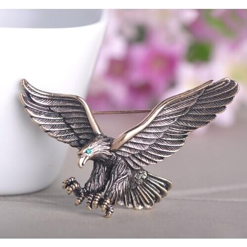 Vintage Antique Silver Color Jewelry Flying Eagle Brooch Men Boys Suit Scarf Accessories