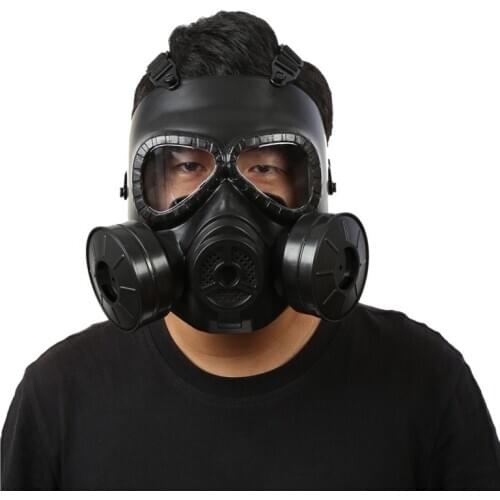 Tactical Protective Mask Full-covered Gas Mask Helmet PC Lens Adjustable Shock Resistance Sportswear For CS With Double Fans