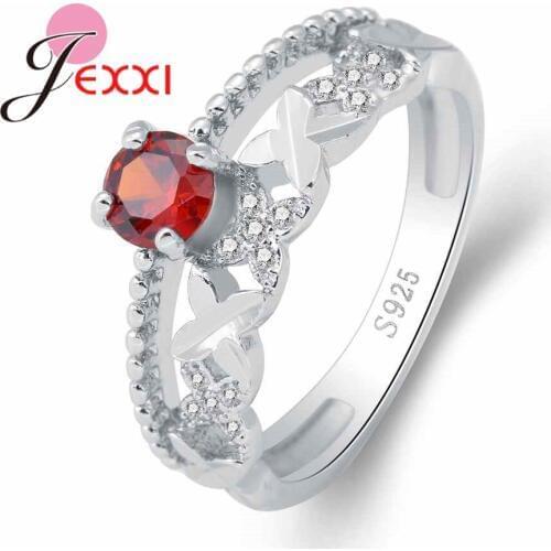 Hot Sell Hollow Women Jewelry Clear Red CZ 925 Sterling Silver SilverRings Preety Good Gifts For Young Girls Free Shipping