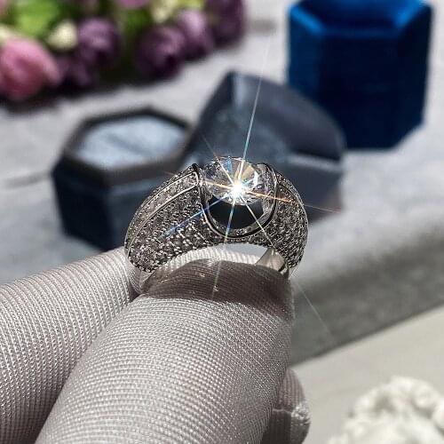 Luxury Shine Silver Color Micro Pave Crystal Ring For Women Anniversary Jewelry Gift Banquet Engagement Wedding Band Wholesale