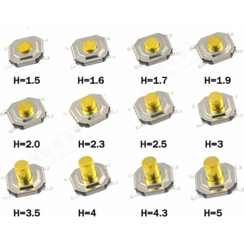 1000pcs/lot 4 pins 4*4*1.5/2/2.5/3/4/4.3/5/7/9 mm SMD Tactile Push Button Tact Switches 4x4mm