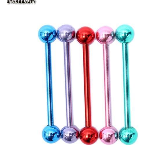 2017 New Year Hot 1 Pc Surgical Steel Tongue piercing 1.6*19*5MM Tongue ring Bars Tragus Cartilage Earring Body Jewelrys