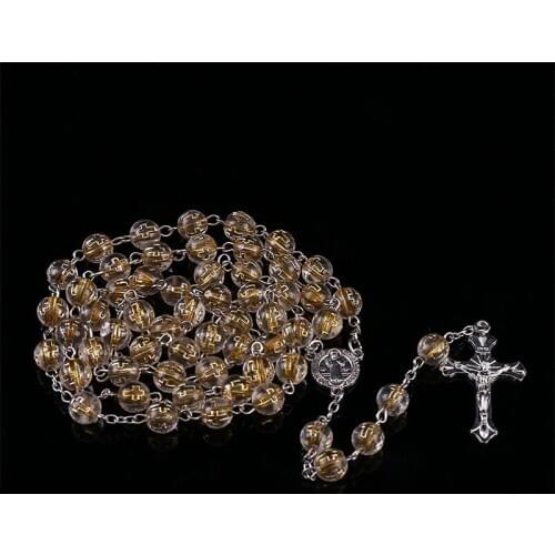 48 pieces / New St. Bens rosary cross crystal necklace, St. Benedict cross rosary long chain. 8mm