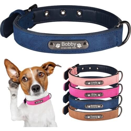 Airuidog Personalized Dog Collars Customized Dog Collar with Id Tags Adjustable Large Medium Small Puppies Pet Supplies Leather