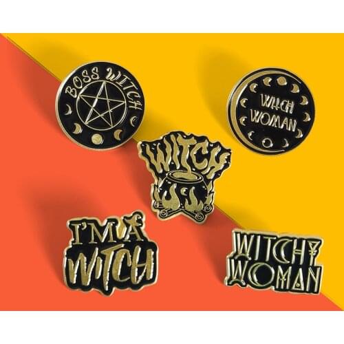 Black Wizard Enamel Pins Witch Woman Divination Brooch Lapel Badge Backpack Bag Dark Black Fire Punk Jewelry Gift For Friends