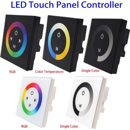 DC12-24V Full Touch Screen Panel Controller Dimmer RGB/Color Temperature/Monochrome LED Strip Tempered Glass Wall Switch