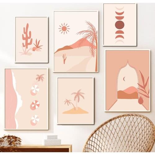 Desert Cactus Coconut Tree Abstract Wall Art Canvas Painting Nordic Posters And Prints Wall Pictures For Living Room Boho Decor