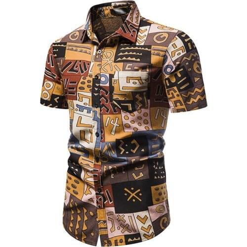Vintage Print Hawaiian Shirt Men 2021 Summer New Short Sleeve Cotton Linen Shirt Mens Streetwear Harajuku Casual Shirts Camisas