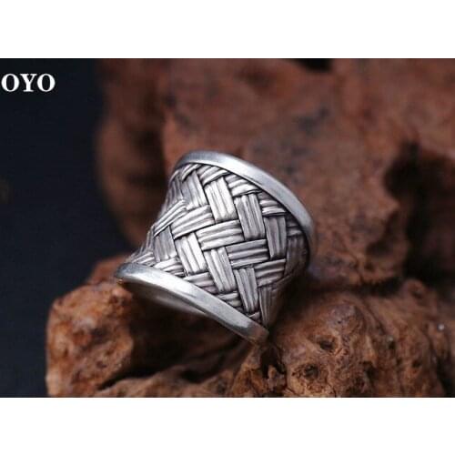 Real 925 sterling silver handmade in Chiang Mai, Thailand, men and women woven wide version personalized ring index finger ring